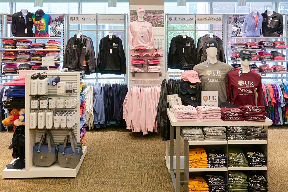 Branded apparel at the University of Rochester Strong Memorial Hospital gift shop